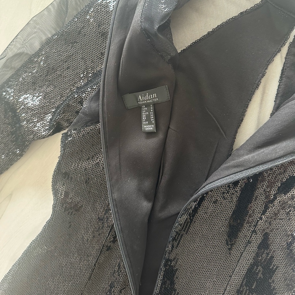 Aidan Mattox Black Sequin & Mesh Inset Mock-Neck … - image 4